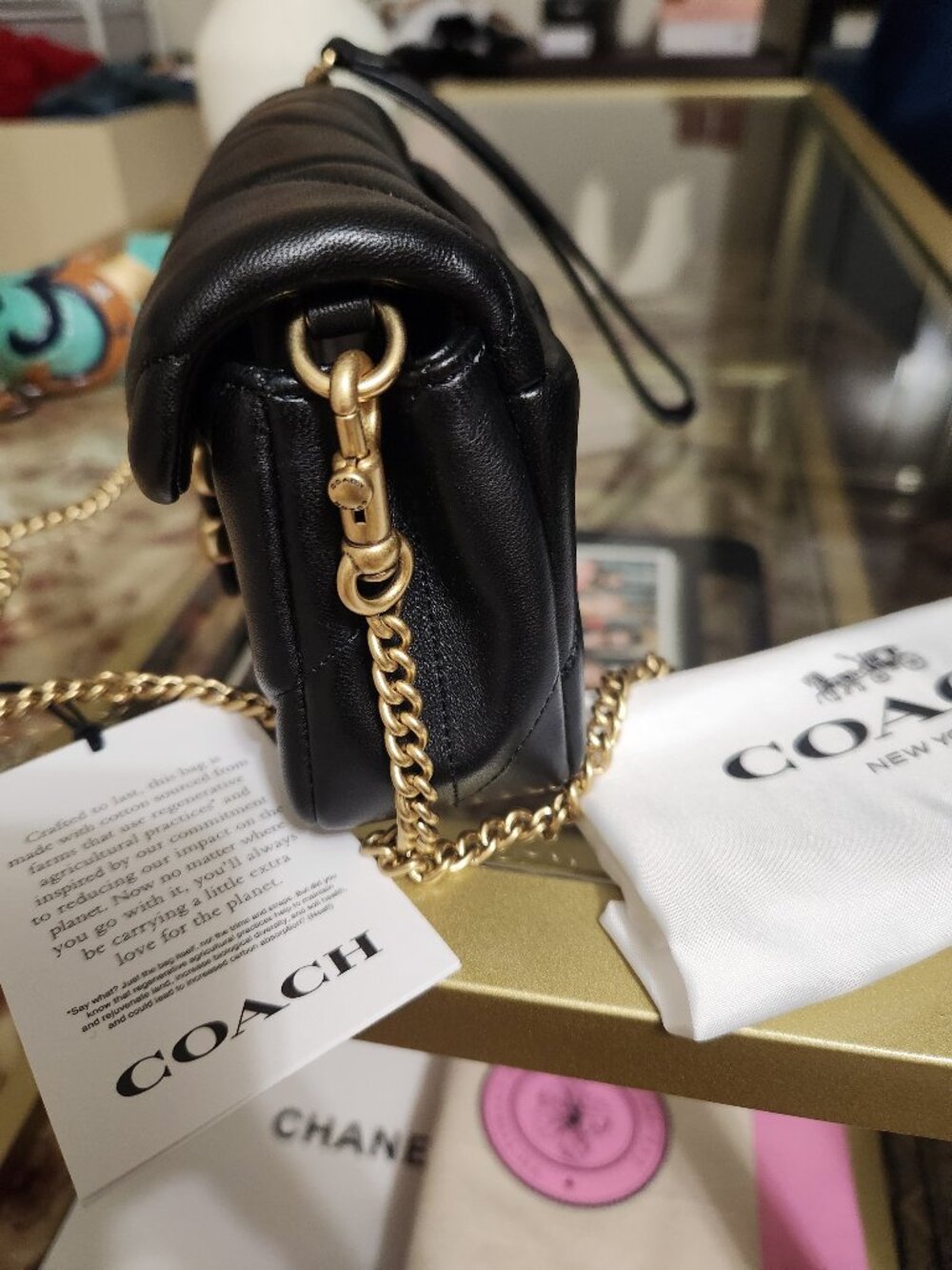 Coach Tabby Chain Crossbody 19- Quilted Black Leather/Brass/Gold Hardware - Picture 9 of 14